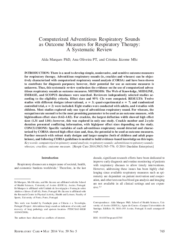 (PDF) Computerized Adventitious Respiratory Sounds as Measures
