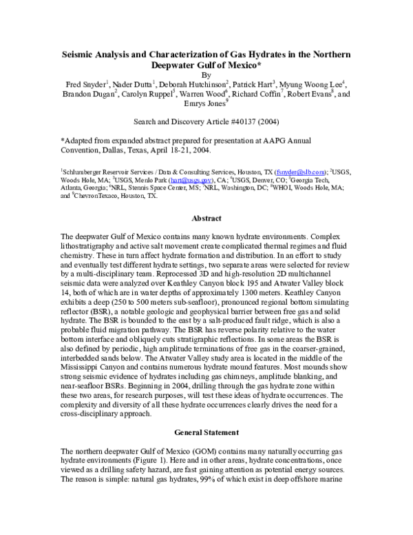 (PDF) Seismic Analysis and Characterization of Gas Hydrates in the ...