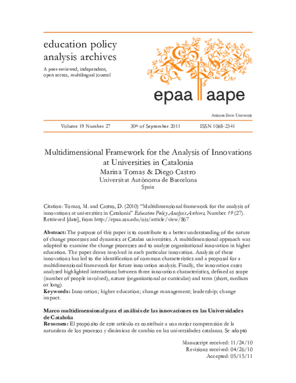 (PDF) Multidimensional Framework for the Analysis of Innovations at ...