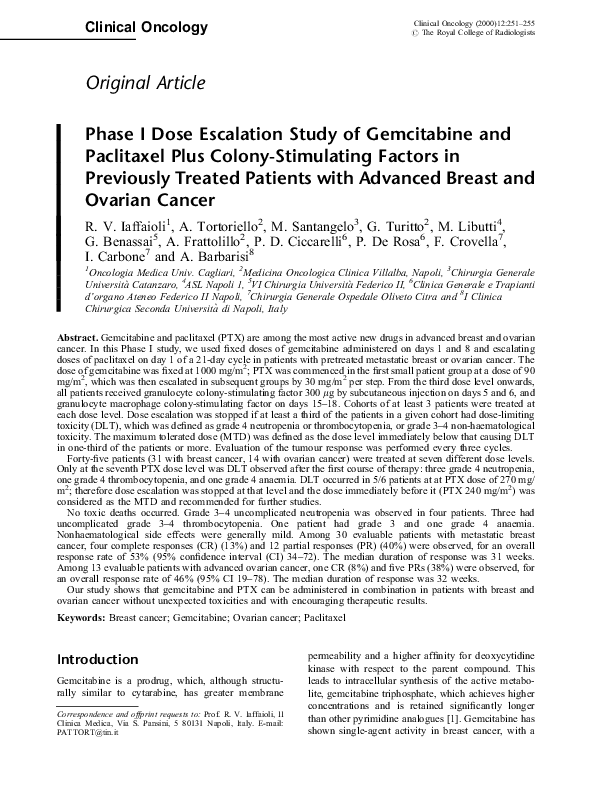 (PDF) Phase I Dose Escalation Study of Gemcitabine and Paclitaxel Plus ...