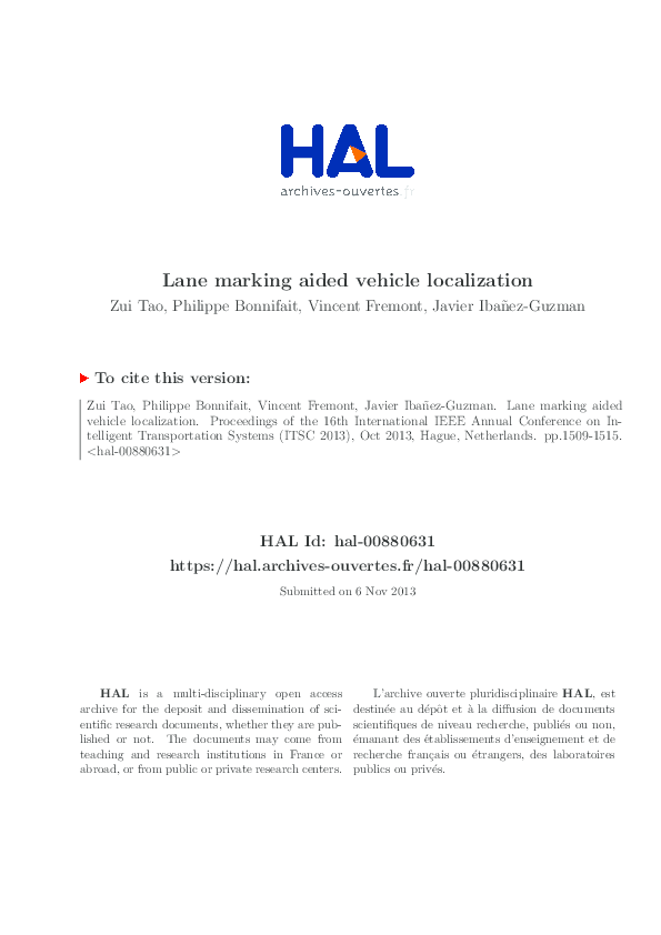 (PDF) Lane marking aided vehicle localization