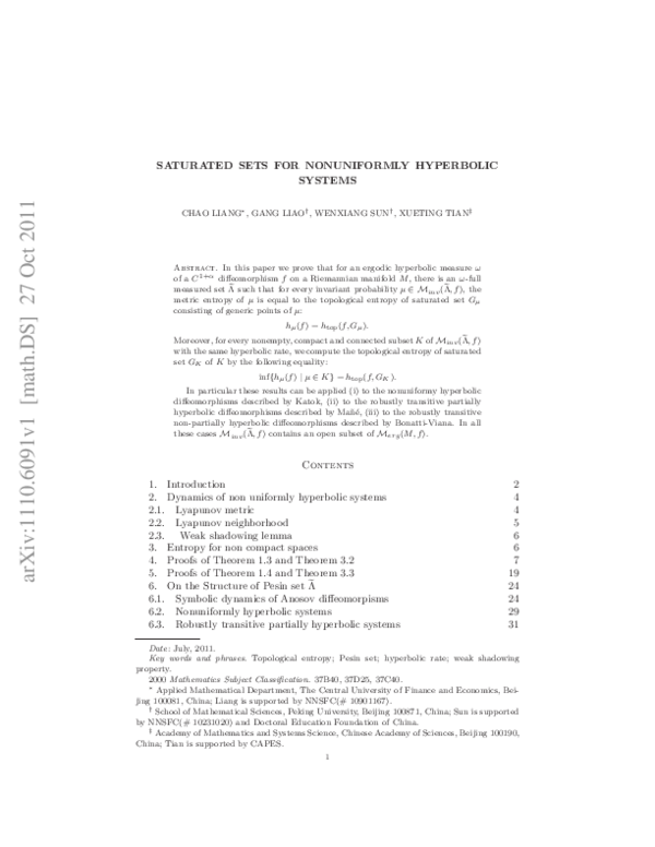 (PDF) Saturated Sets for Nonuniformly Hyperbolic Systems