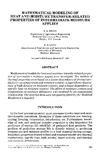 (PDF) Mathematical Modeling of Heat and Moisture Transfer-Related ...