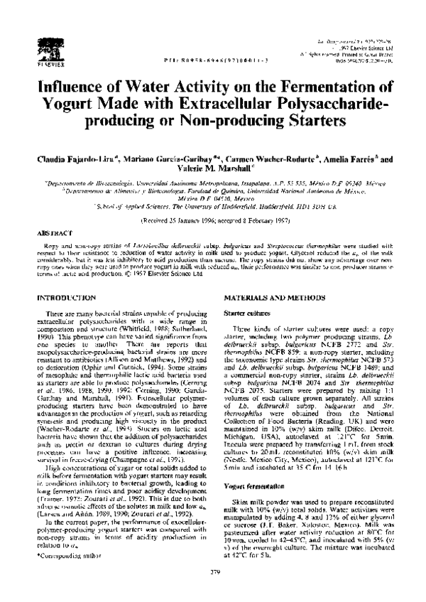 (PDF) Influence of water activity on the fermentation of yogurt made ...
