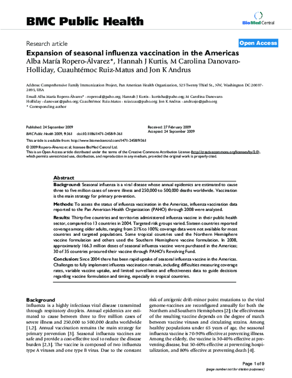 (PDF) Expansion of seasonal influenza vaccination in the Americas