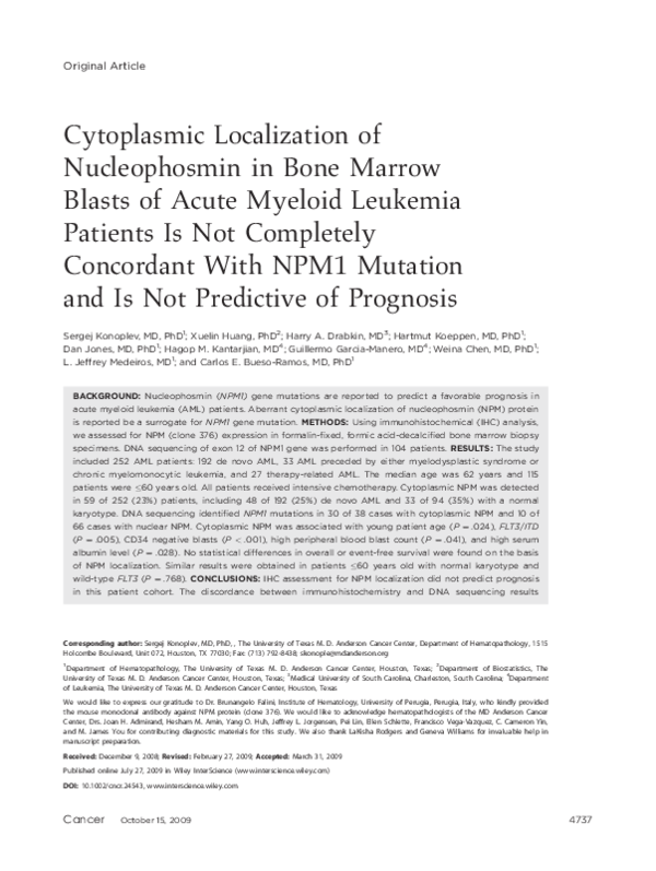 (PDF) Cytoplasmic localization of nucleophosmin in bone marrow blasts ...