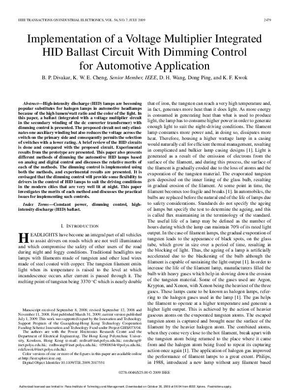 (PDF) Implementation of a Voltage Multiplier Integrated HID Ballast Circuit With Dimming Control