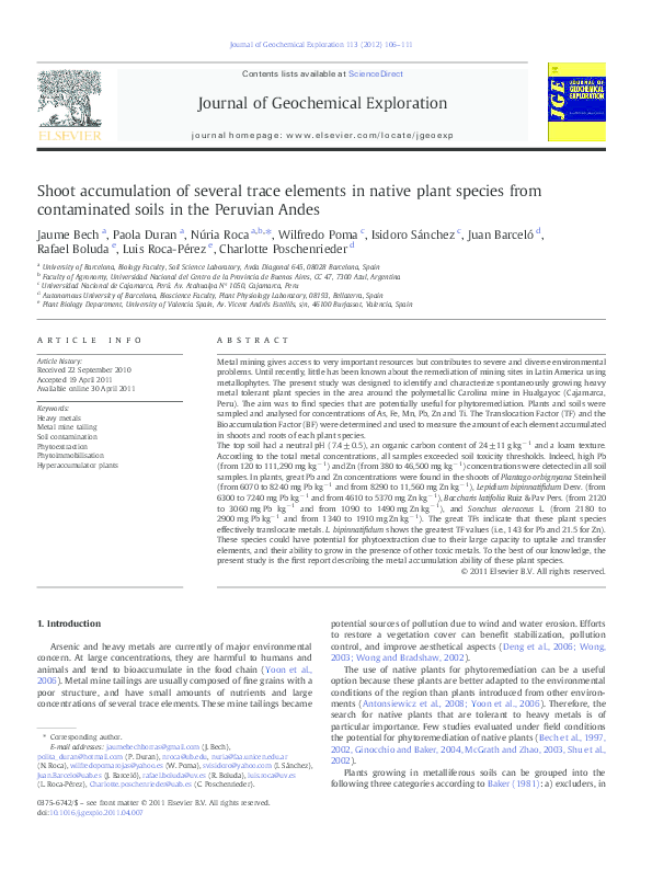 (PDF) Shoot accumulation of several trace elements in native plant ...