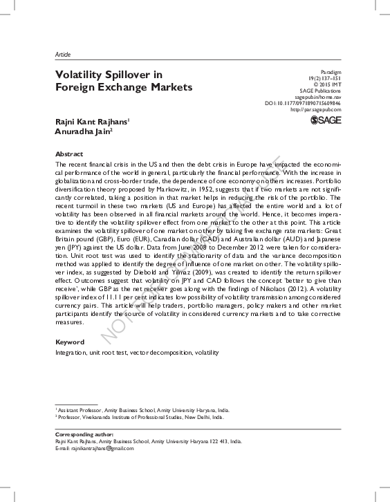 (PDF) Volatility Spillover in Foreign Exchange Markets
