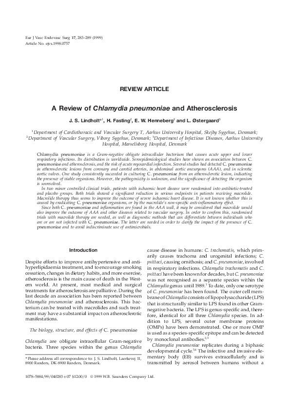 (PDF) A Review ofChlamydia pneumoniaeand Atherosclerosis