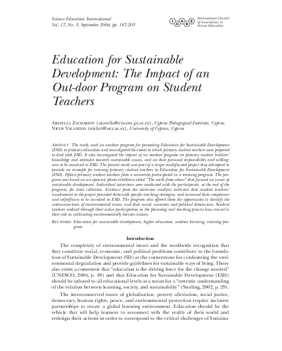 (PDF) Education for sustainable development: The impact of an out-door ...