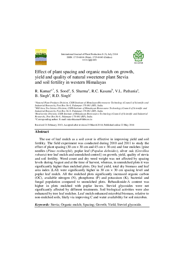 (PDF) Effect of plant spacing and organic mulch on growth, yield and ...