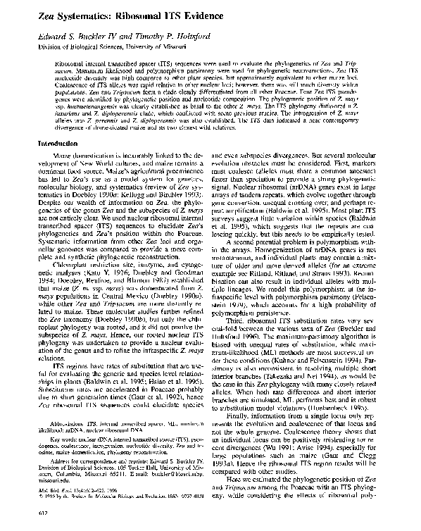(PDF) Zea systematics: ribosomal ITS evidence