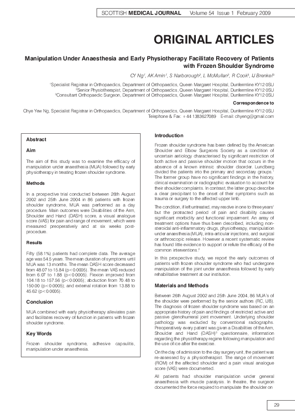 (PDF) Manipulation under Anesthesia versus NonSurgical Treatment for