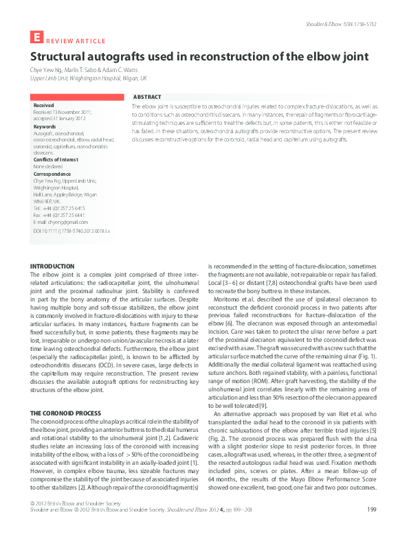 (PDF) Structural autografts used in reconstruction of the elbow joint