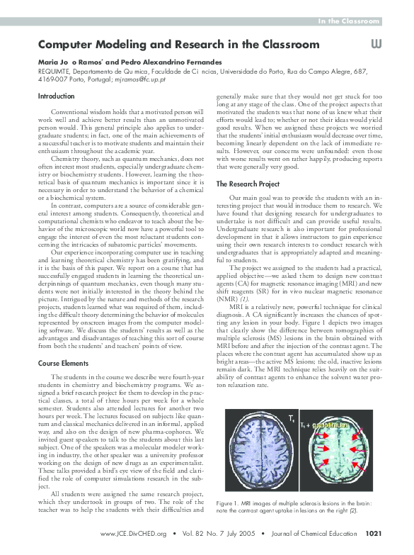 (PDF) Computer Modeling and Research in the Classroom