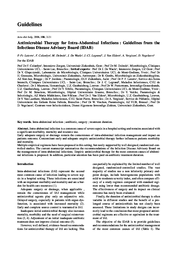 (PDF) Antimicrobial therapy for intraabdominal infections guidelines