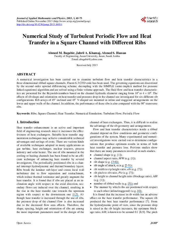(PDF) Numerical Study of Turbulent Periodic Flow and Heat Transfer in a ...