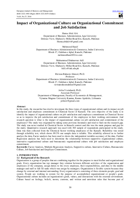 (PDF) Impact of Organizational Culture on Organizational Commitment and ...