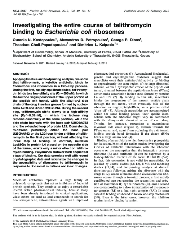 (PDF) Investigating the entire course of telithromycin binding to ...