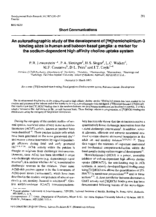 (PDF) An autoradiographic study of the development of [3H]hemicholinium