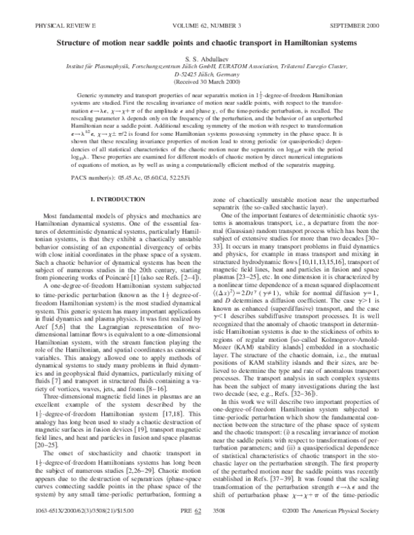 (PDF) Structure of motion near saddle points and chaotic transport in ...