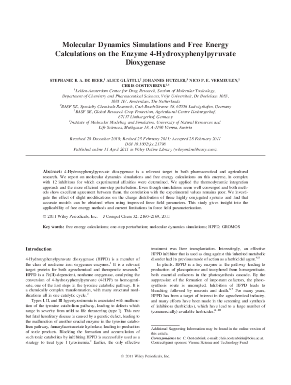 (PDF) Molecular dynamics simulations and free energy calculations on ...