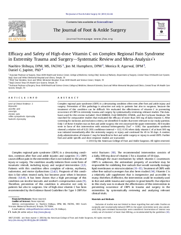 (PDF) Efficacy and Safety of Highdose Vitamin C on Complex Regional