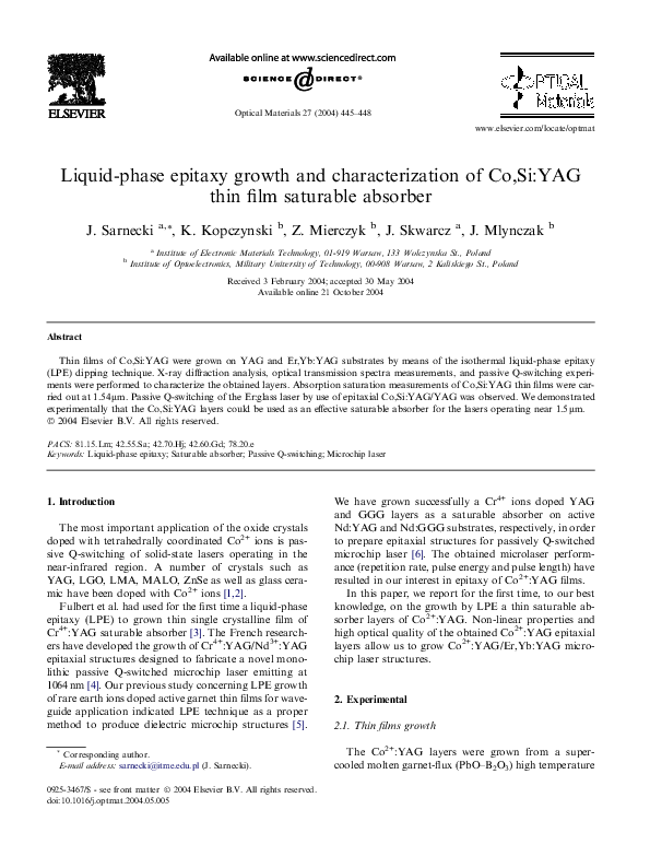 (PDF) Liquid-phase epitaxy growth and characterization of Co,Si:YAG ...
