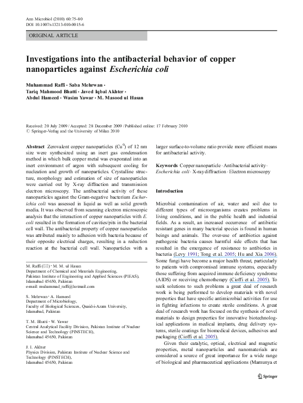 (PDF) Investigations into the antibacterial behavior of copper ...