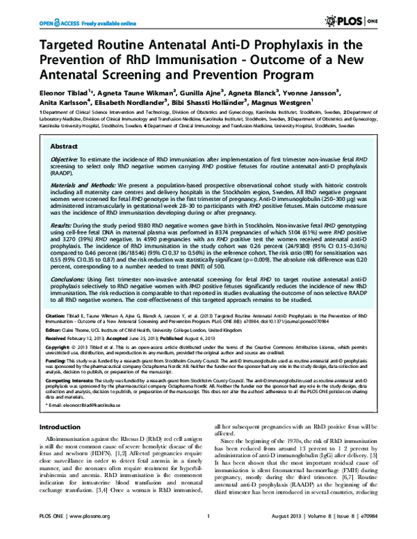 (PDF) Targeted Routine Antenatal Anti-D Prophylaxis in the Prevention ...