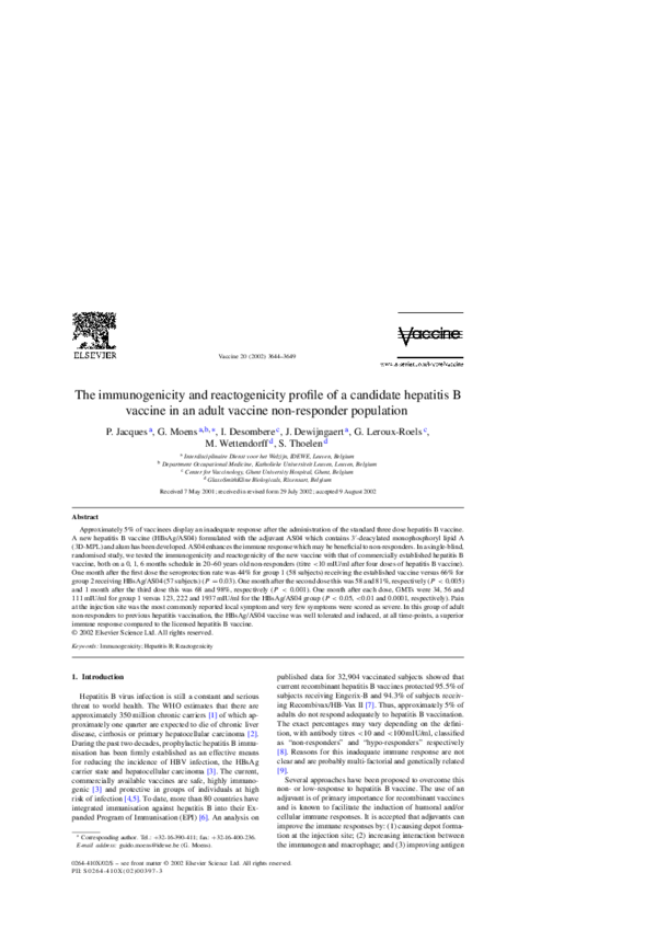 (PDF) The immunogenicity and reactogenicity profile of a candidate ...