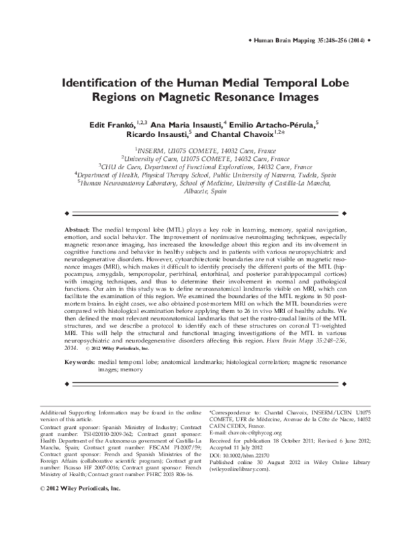 (PDF) Identification of the human medial temporal lobe regions on ...