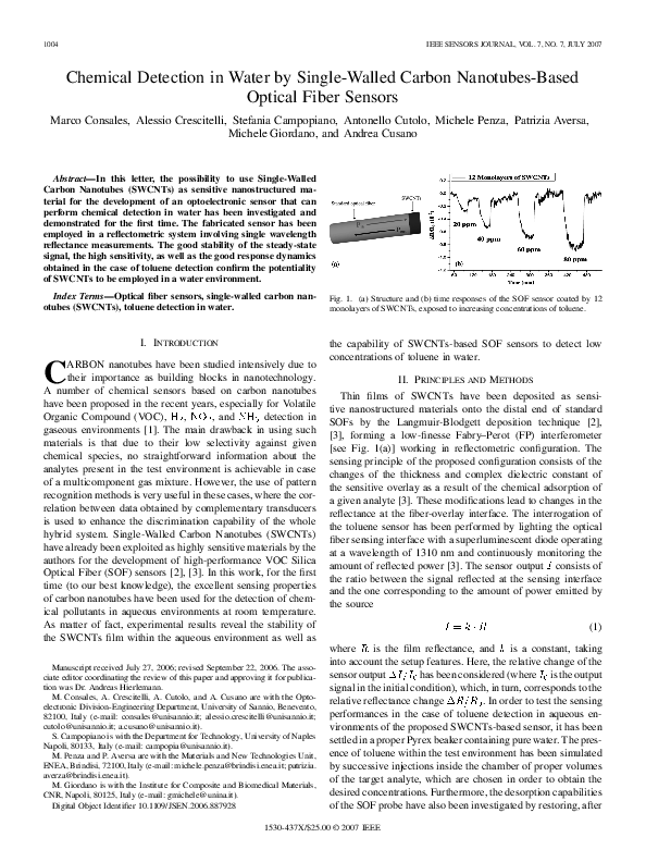 (PDF) Chemical Detection in Water by Single-Walled Carbon Nanotubes ...