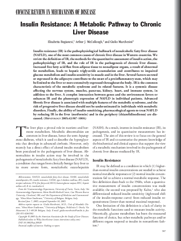 (PDF) Insulin resistance A metabolic pathway to chronic liver disease
