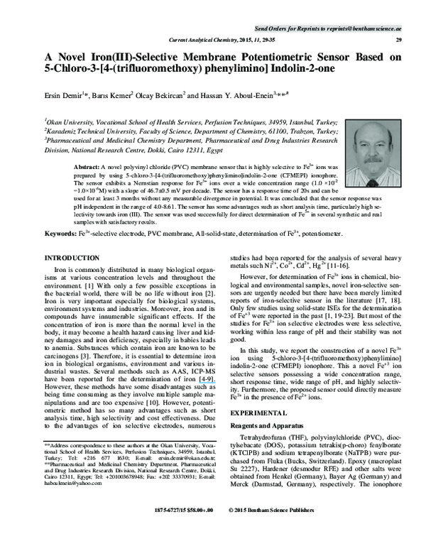 (PDF) A Novel Iron(III)-Selective Membrane Potentiometric Sensor Based ...