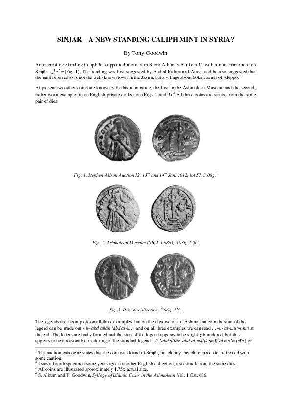 (PDF) SINJAR – A NEW STANDING CALIPH MINT IN SYRIA