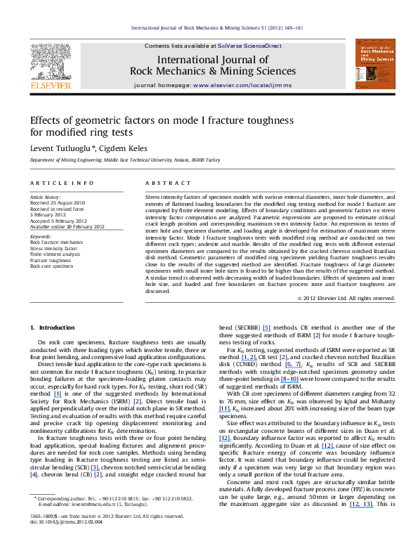 (PDF) Effects of geometric factors on mode I fracture toughness for ...