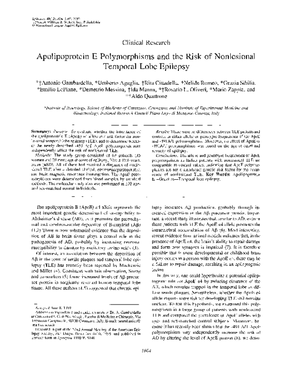 (PDF) Apolipoprotein E Polymorphisms and the Risk of Nonlesional ...