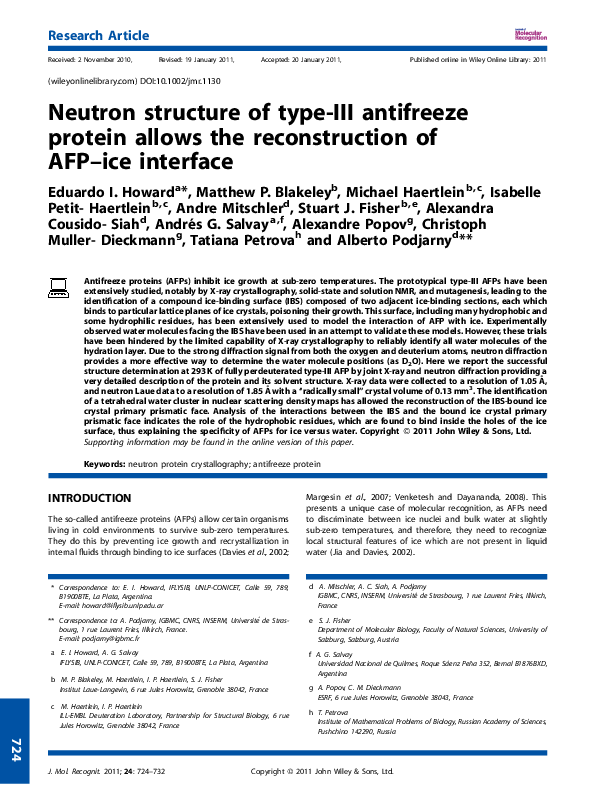 (PDF) Neutron structure of type-III antifreeze protein allows the ...