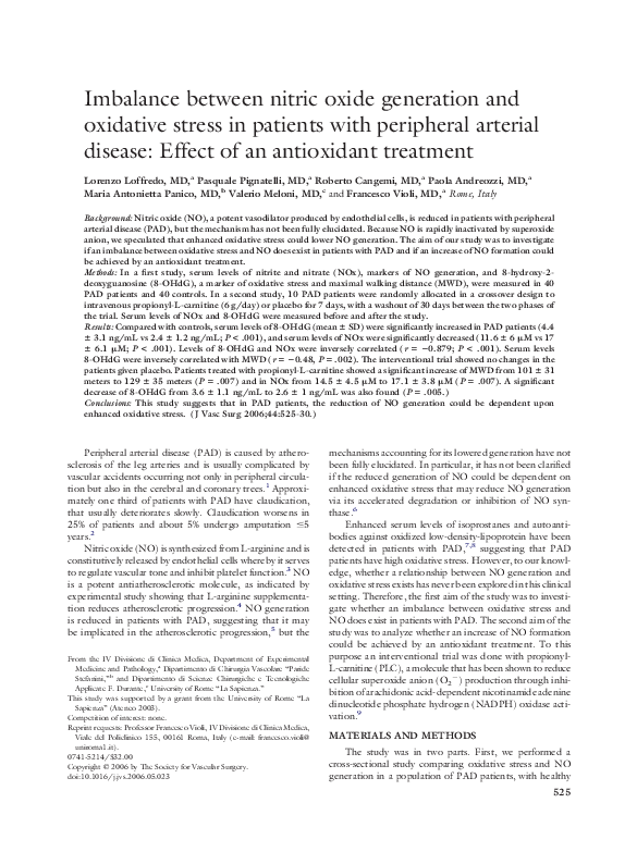 (PDF) Imbalance between nitric oxide generation and oxidative stress in