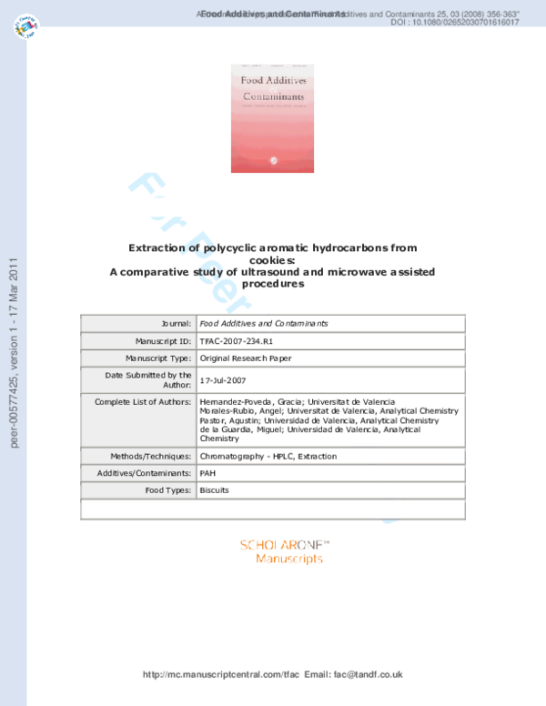 (PDF) Extraction of polycyclic aromatic hydrocarbons from cookies: A ...