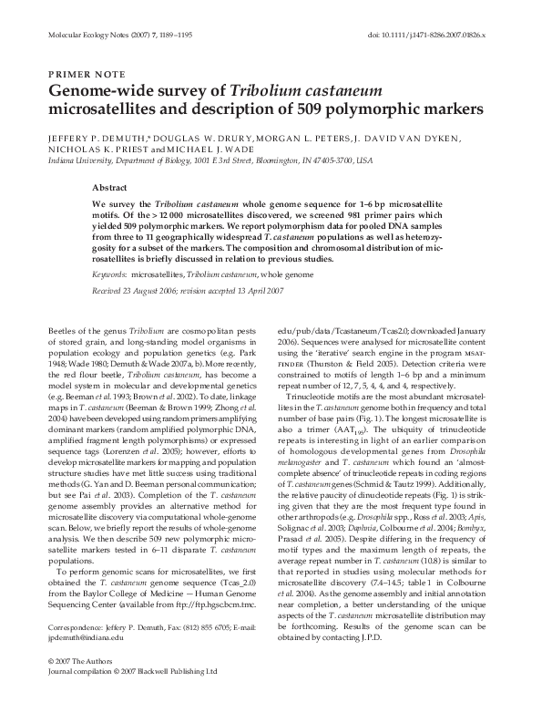 (PDF) Genome-wide survey of Tribolium castaneum microsatellites and ...