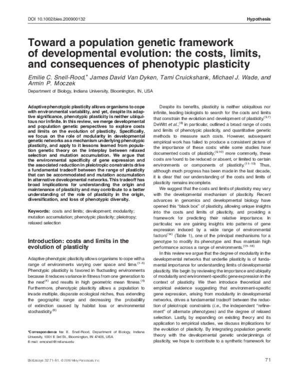 Constraints On The Evolution Of Phenotypic Plasticity: Limits – LNRHO