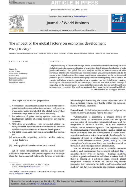 (PDF) The impact of the global factory on economic development