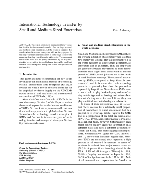 (PDF) International Technology Transfer by Small and Medium-Sized ...