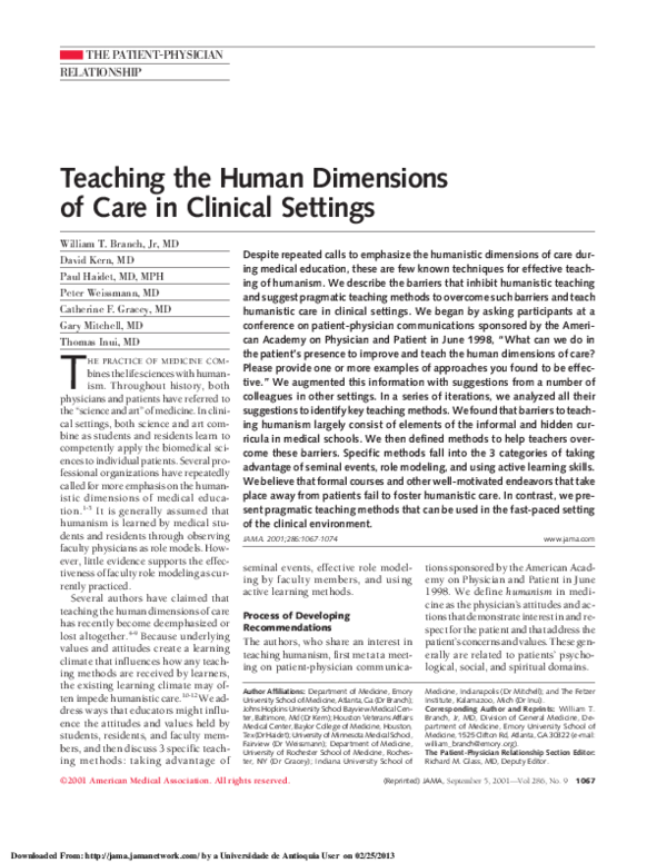 (PDF) Teaching the Human Dimensions of Care in Clinical Settings