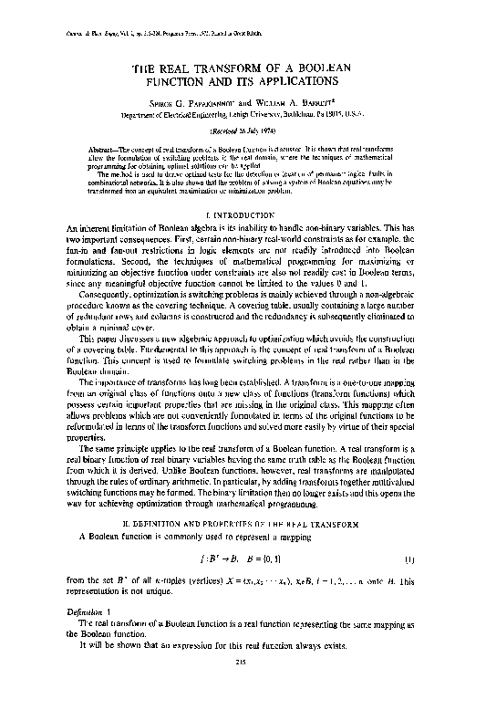 (PDF) The real transform of a Boolean function and its applications