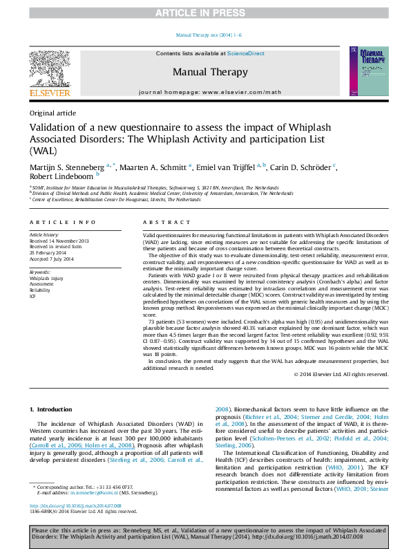 (PDF) Validation of a new questionnaire to assess the impact of ...