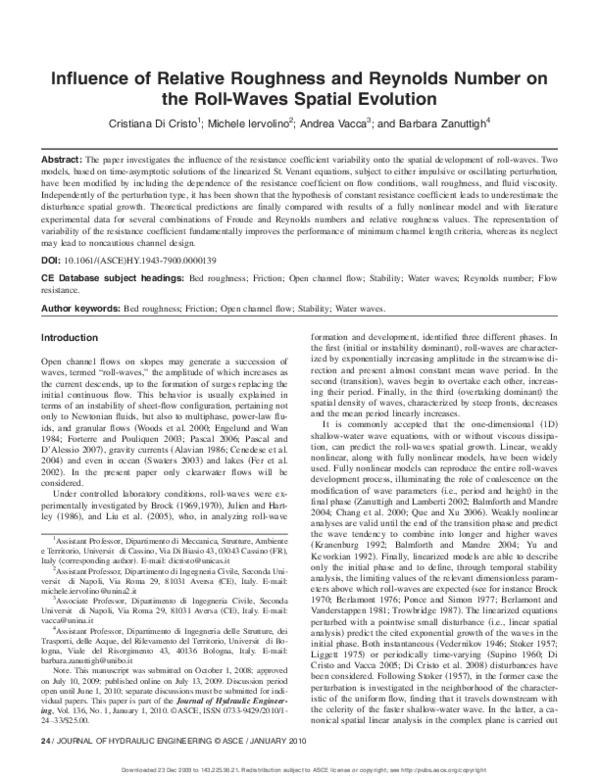 (PDF) Influence of relative roughness and reynolds number on the roll ...